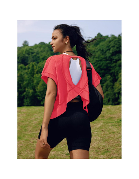 Camiseta Deportiva SENSERISE para Mujeres Espalda Abierta Rojo