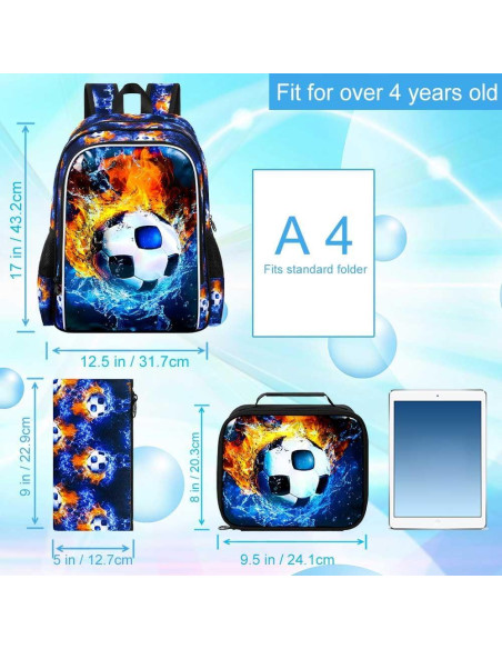 Mochila Escolar 3 en 1 FTJCF Fútbol Niños Azul 43.2x30.5x16.5cm