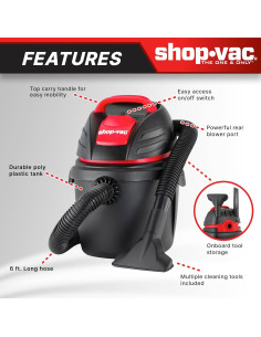 Aspiradora Húmeda/Seca Shop-Vac 9303511 9.46L 2.5HP Portátil 2