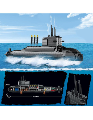 Juego de Construcción Submarino Nuclear Amoyasite 1498 Piezas