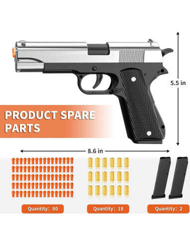 Pistola de Juguete Stoytoo 1911 Semiautomática Plata 357g