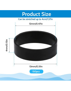 150 Bandas Elásticas de Silicona Negras Sliverdew 13mm x 4mm 2