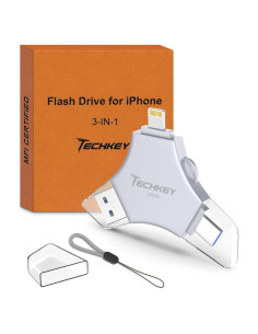 Unidad Flash USB 3.0 Techkey 256GB MFi 3 en 1 para iPhone