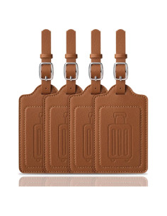 Etiquetas de Equipaje Teskyer Marrón - Paquete de 4, Cuero Sintético