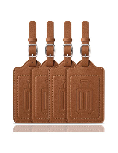 Etiquetas de Equipaje Teskyer Marrón - Paquete de 4, Cuero Sintético