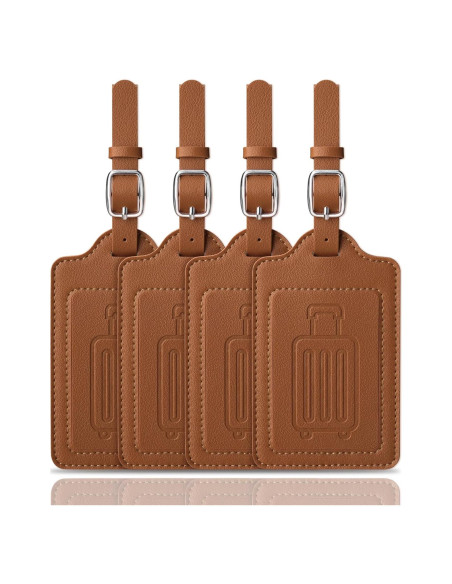 Etiquetas de Equipaje Teskyer Marrón - Paquete de 4, Cuero Sintético