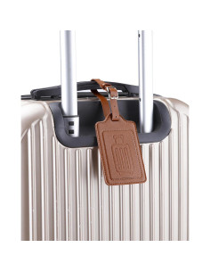 Etiquetas de Equipaje Teskyer Marrón - Paquete de 4, Cuero Sintético 2