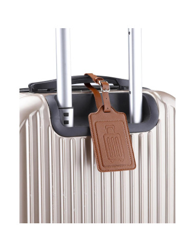 Etiquetas de Equipaje Teskyer Marrón - Paquete de 4, Cuero Sintético