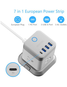 Adaptador de Enchufe de Viaje BESTEK 7 en 1 con USB-C 20W 2