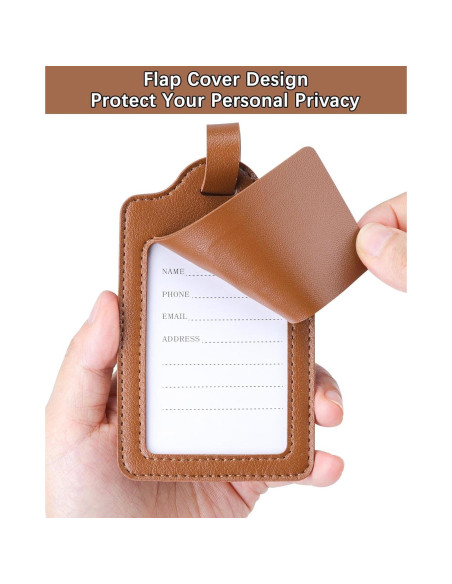 Etiquetas de Equipaje Teskyer Marrón - Paquete de 4, Cuero Sintético