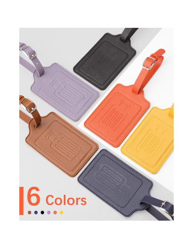 Etiquetas de Equipaje Teskyer Marrón - Paquete de 4, Cuero Sintético