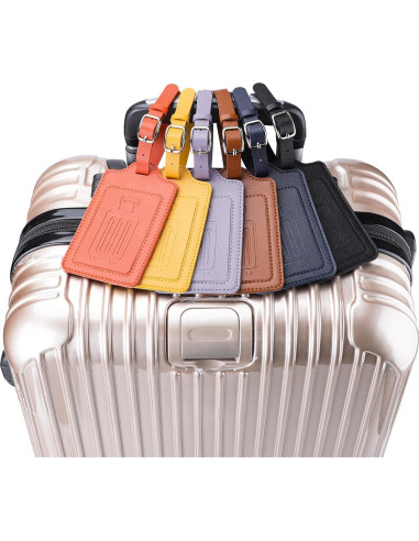 Etiquetas de Equipaje Teskyer Marrón - Paquete de 4, Cuero Sintético