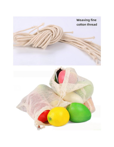 12 Bolsas Reutilizables de Malla Algodón 20x25cm y 30x35cm