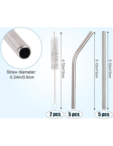 10 Pajitas Cortas de Acero Inoxidable Fukaisu 13cm Reutilizables