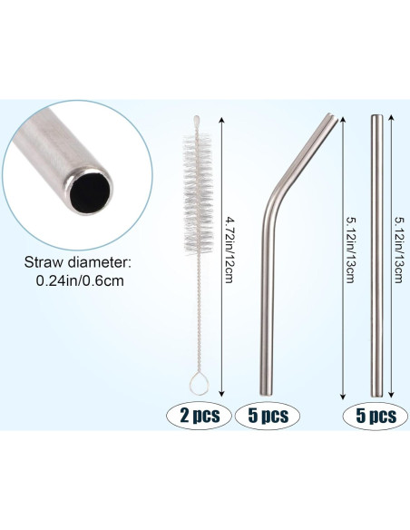 10 Pajitas Cortas de Acero Inoxidable Fukaisu 13cm Reutilizables