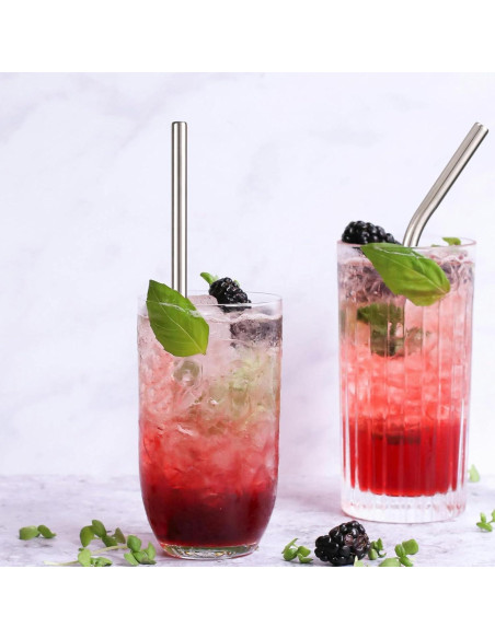 10 Pajitas Cortas de Acero Inoxidable Fukaisu 13cm Reutilizables