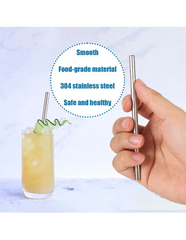 10 Pajitas Cortas de Acero Inoxidable Fukaisu 13cm Reutilizables
