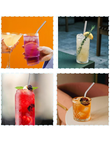 10 Pajitas Cortas de Acero Inoxidable Fukaisu 13cm Reutilizables