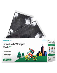 Mascarillas Desechables Negras TomrickCare 50 Pcs 3 Capas