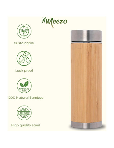 Botella de Agua de Bambú con Infusor de Té Meezo 450 ml