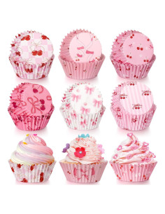300 Forros de Cupcakes Rosa con Lazo Reallnaive 30x50 mm