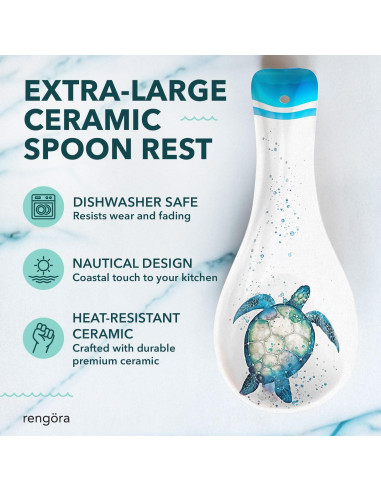 Soporte para cuchara de cerámica tortuga marina Rengra 25.4x10.8cm