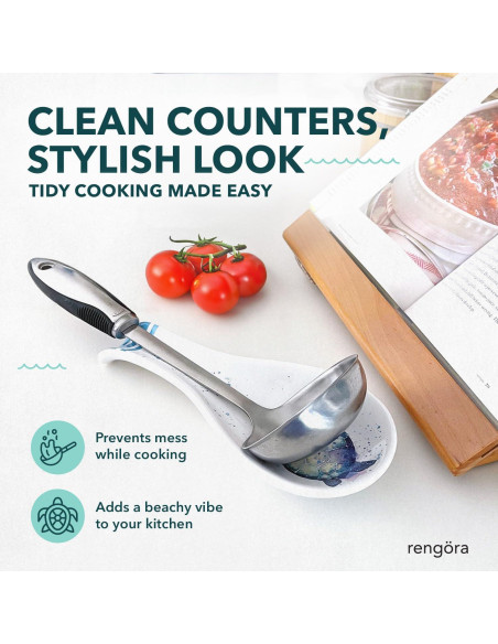 Soporte para cuchara de cerámica tortuga marina Rengra 25.4x10.8cm