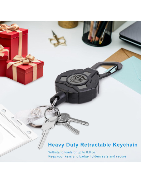 Paquete de 2 llaveros retráctiles Chambom con clip negro