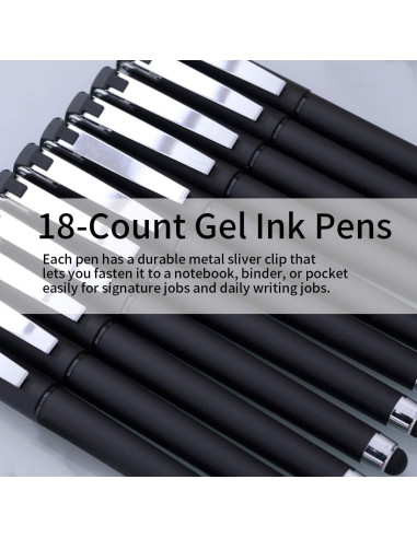 Bolígrafos de Gel Negro MiSiBao 0.7mm 18 Paquete con Stylus