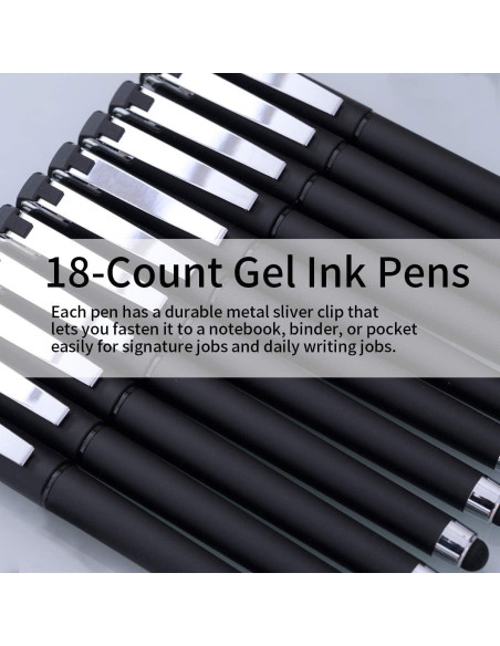 Bolígrafos de Gel Negro MiSiBao 0.7mm 18 Paquete con Stylus