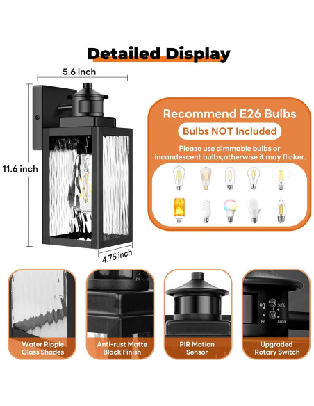 Luz de Sensor de Movimiento Brightever para Exterior Negra 29.46cm