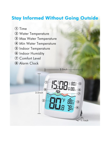 Termómetro de piscina digital NoWoW TX20 inalámbrico IPX8