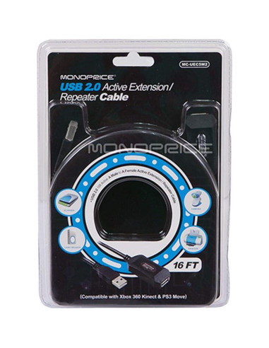 Cable de Extensión Activo USB 2.0 Monoprice 4.88m Negro