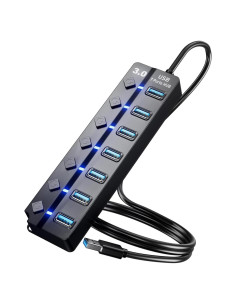 Hub USB 3.0 SNLLMZI de 7 Puertos con Interruptores y Cable 1.2m