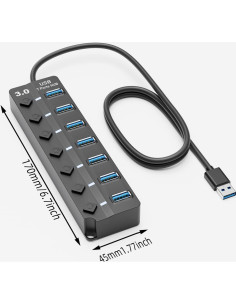 Hub USB 3.0 SNLLMZI de 7 Puertos con Interruptores y Cable 1.2m 2