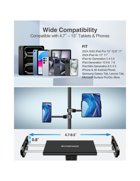 Soporte de Aluminio Elitehood para iPad y Micrófono 4.7-13"