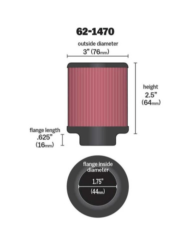 Filtro de aire K&N 62-1470 cónico lavable 4.45cm
