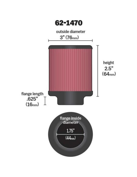 Filtro de aire K&N 62-1470 cónico lavable 4.45cm