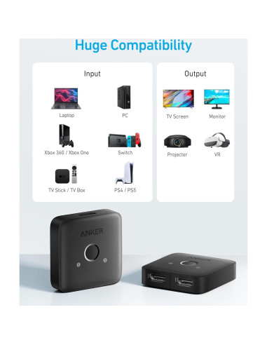 Interruptor HDMI Anker A8741 8K@60Hz 2 Entradas 1 Salida