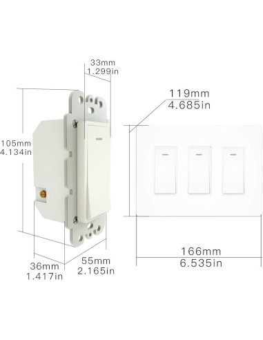 Interruptor de Luz Inteligente WiFi Moes 3 Gang Blanco Control Remoto