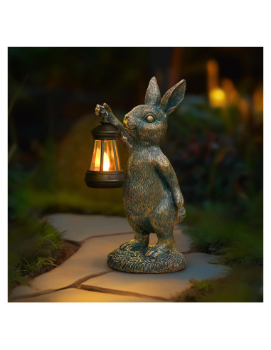 Estatua de Jardín Conejo MININOVA con Linterna Solar 31 cm