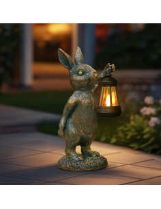 Estatua de Jardín Conejo MININOVA con Linterna Solar 31 cm 2