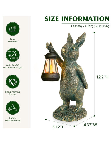 Estatua de Jardín Conejo MININOVA con Linterna Solar 31 cm