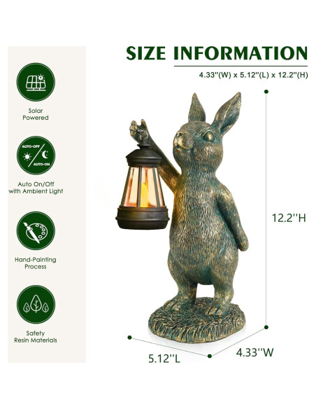 Estatua de Jardín Conejo MININOVA con Linterna Solar 31 cm