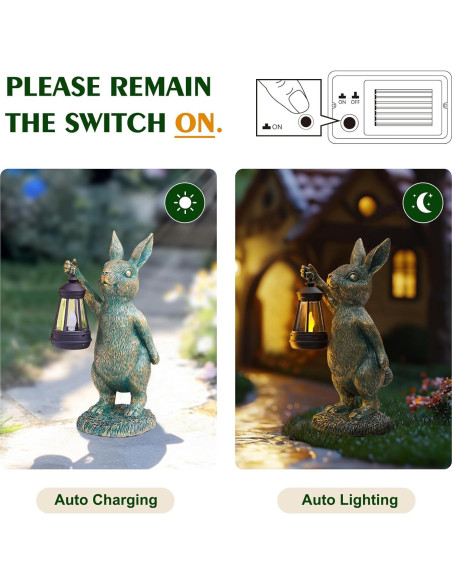 Estatua de Jardín Conejo MININOVA con Linterna Solar 31 cm
