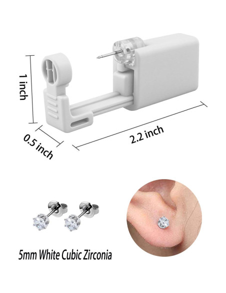 Kit de Perforación de Orejas Blanco - Pistola + Aretes CZ