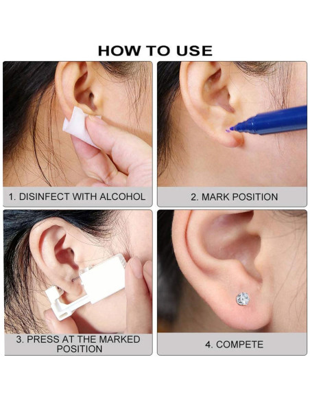 Kit de Perforación de Orejas Blanco - Pistola + Aretes CZ