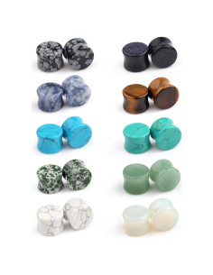 Set 10 Pares Tapones de Oído Piedra Natural Ruifan 2g-12mm