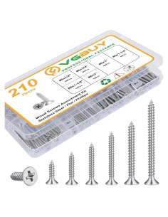 Kit de Tornillos de Madera VGBUY 210 Piezas Acero Inoxidable