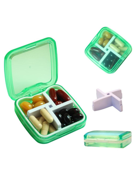 Organizador de Pastillas Memosan Portátil 4 Compartimentos Verde